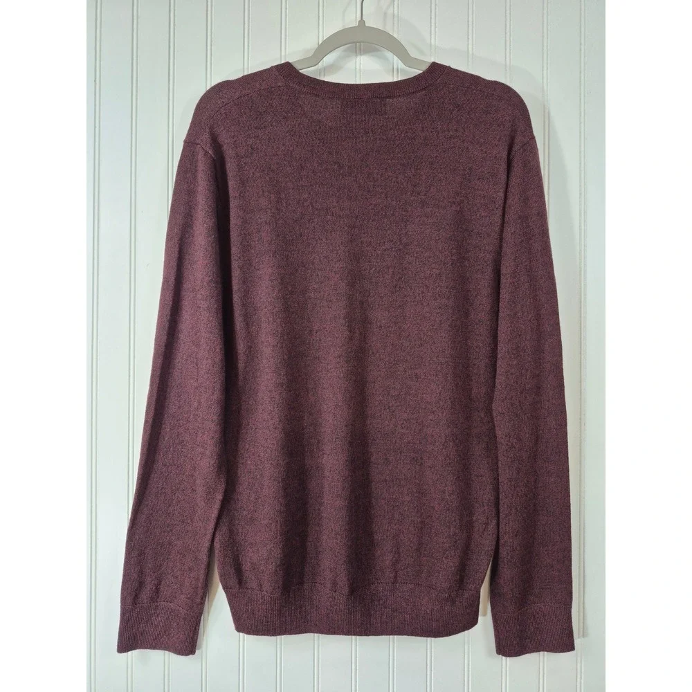 Banana Republic Mens V-Neck Sweater Burgundy Heather 100% Merino Wool Medium